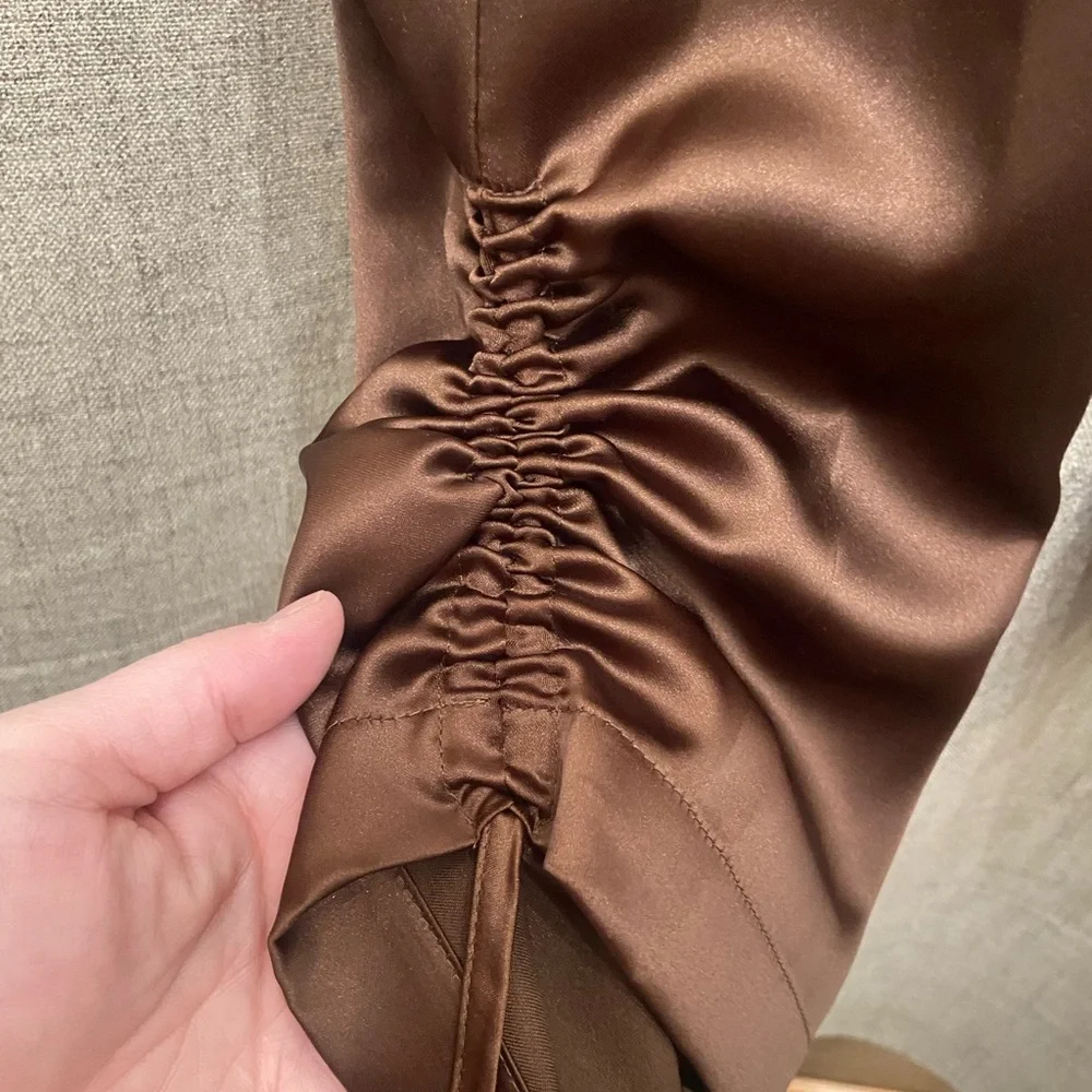 Satin Brown Cargo Pants - Picture 4 of 9